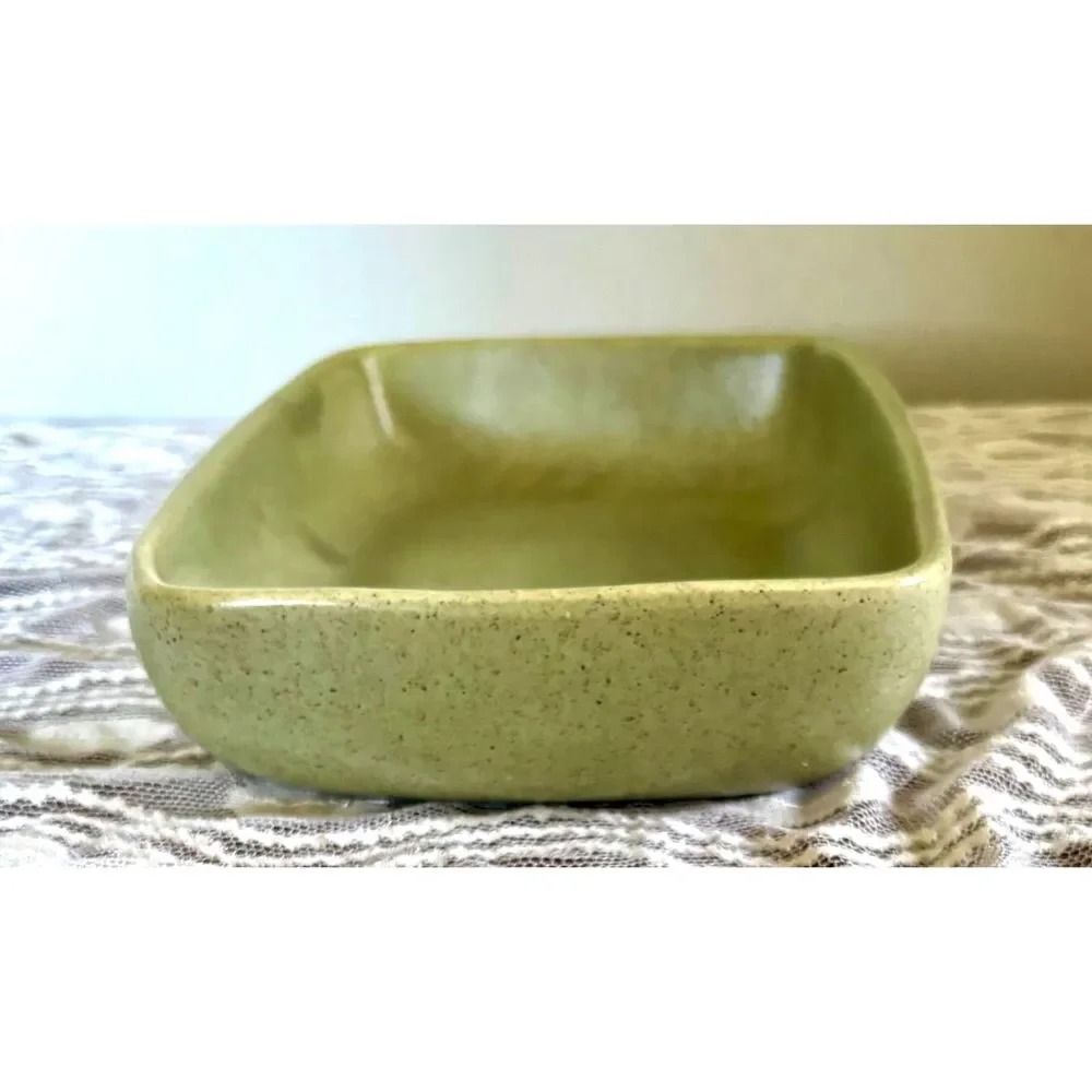 VTG Haeger Pottery 3832 USA Olive Green Speckled Rectangular MCM Stoneware Dish